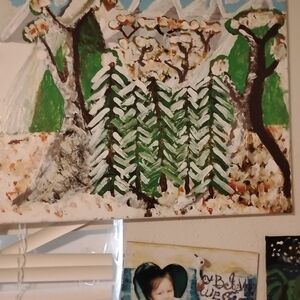 Nicole Green and White Forest Canvas Painting